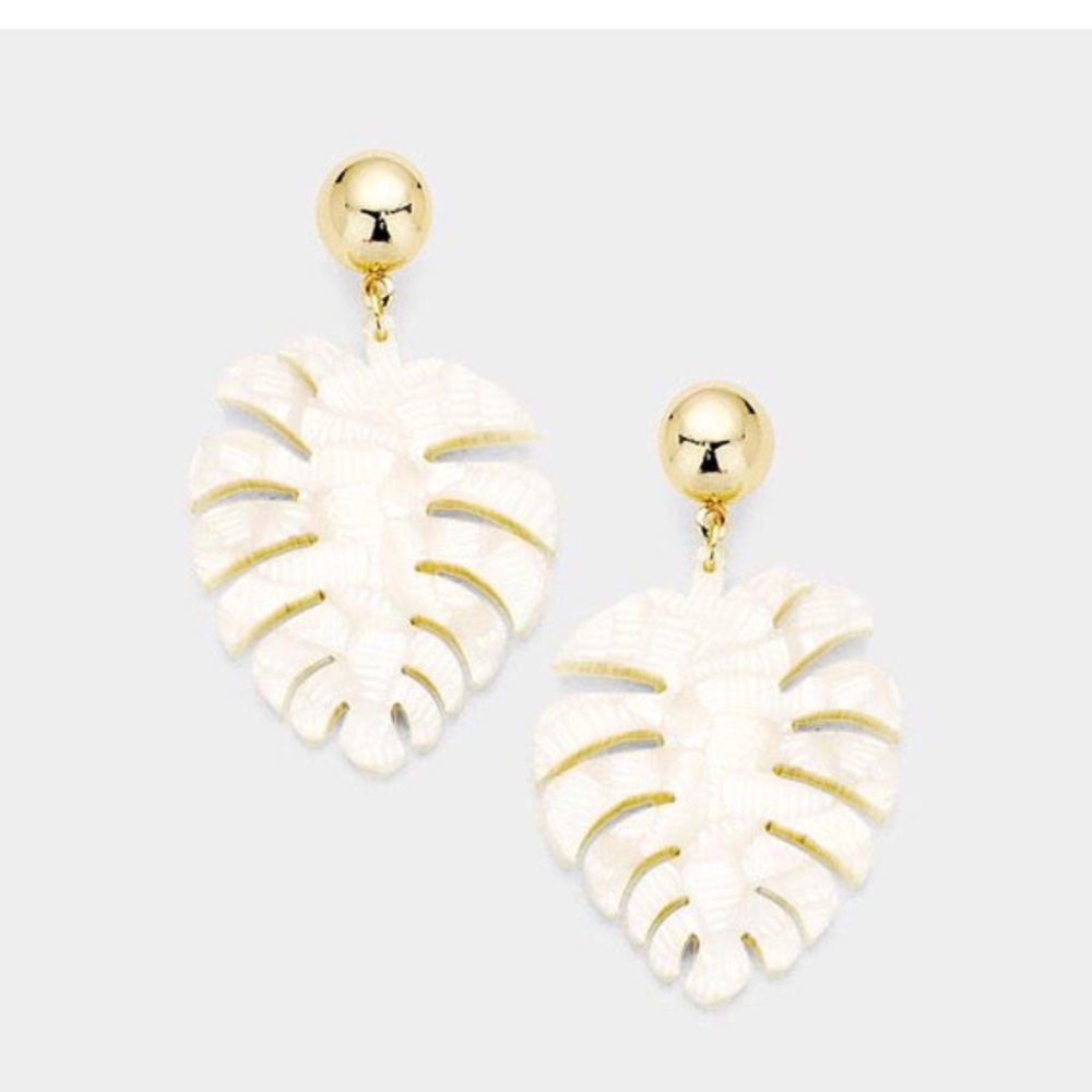 Celluloid Acetate Tortoise Leaf Dangel Earrings